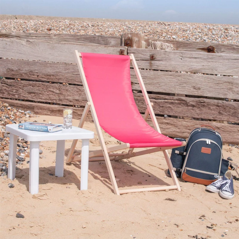 Harbour Housewares Transats pliants en Bois - Traditionnel/Ajustable - Plage/Jardin - Rose - Lot de 2