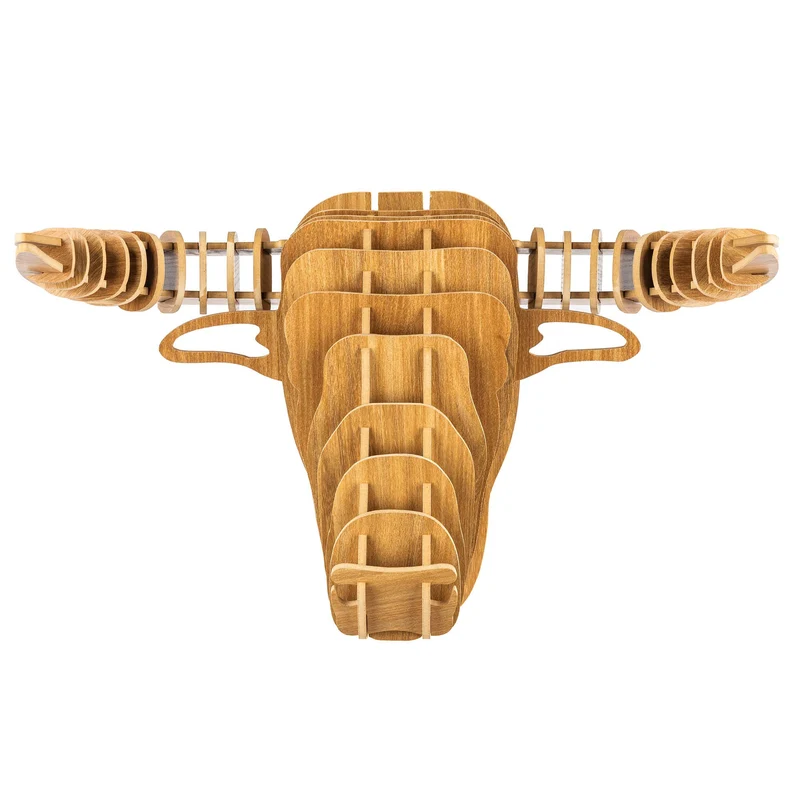 bambuswald Tête d'animal en Bois - Trophée/Décoration en Optique 3D - Taureau 48x36x30 pour Chambres d'enfants, Chambres d'enfants et Chambres de bébé | + Manuel Allemand