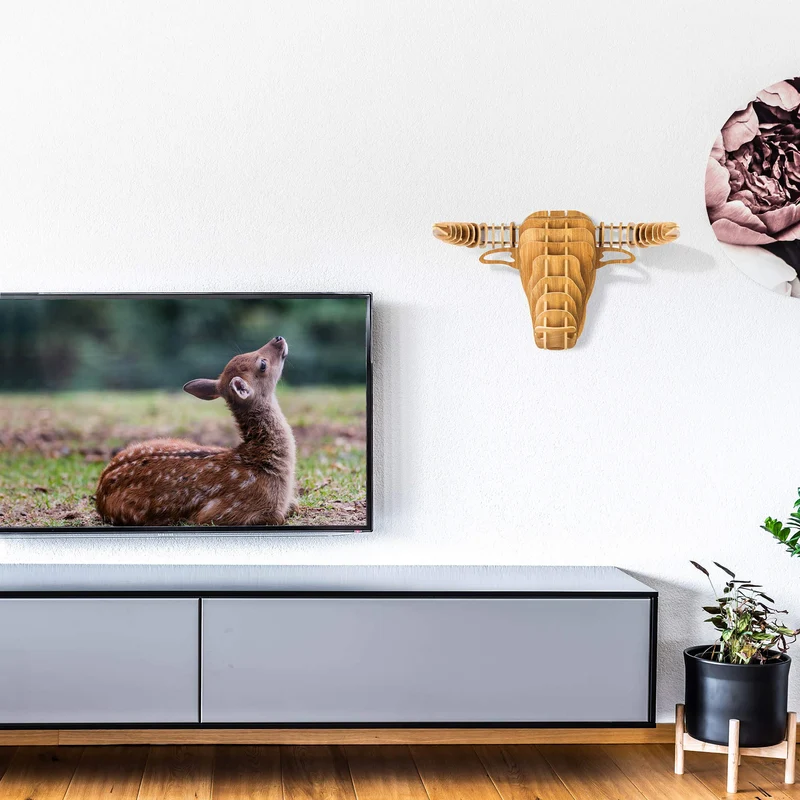 bambuswald Tête d'animal en Bois - Trophée/Décoration en Optique 3D - Taureau 48x36x30 pour Chambres d'enfants, Chambres d'enfants et Chambres de bébé | + Manuel Allemand