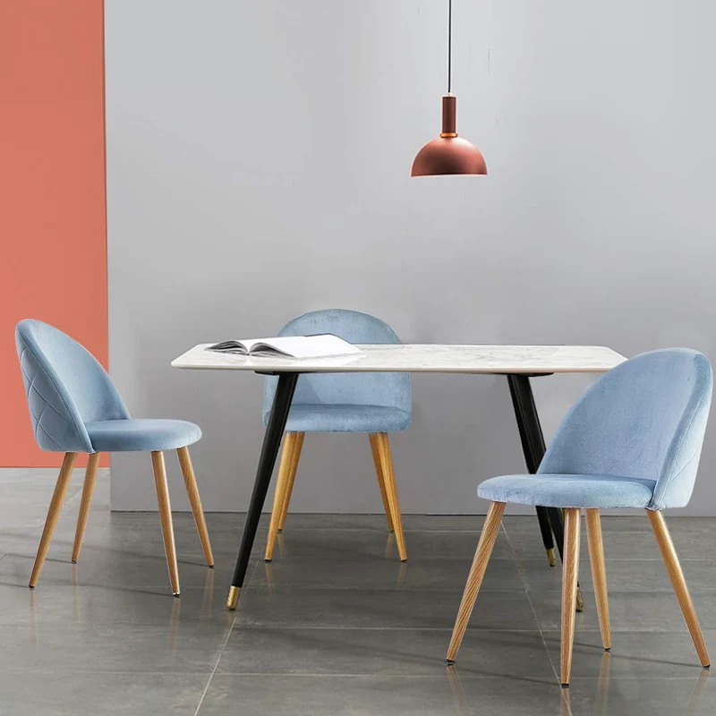 OFCASA Lot de 4 Chaises de Salle à Manger de Velours Chaise Cuisine rembourrée en Tissu Chaise avec Jambes en Métal Chaise Salle à Manger Restaurant Hôtel Meubles Lot de 4 Bleu Clair Chaises