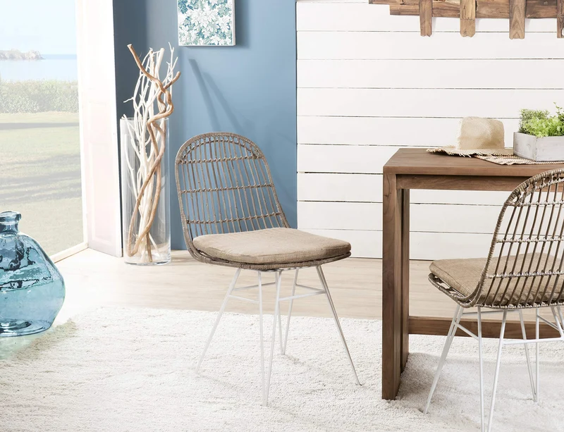 MACABANE Lot de 2 Chaises, Pieds en Métal, Beige/Blanc, 45 x 62 x 85 cm