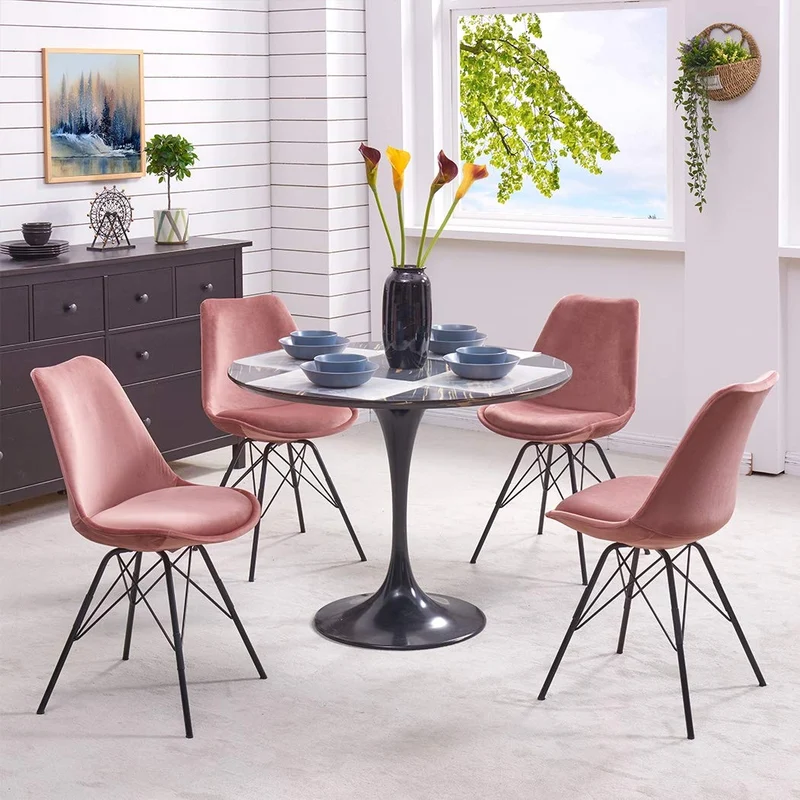 Duhome Chaise Salle à Manger Lot de 2 en Tissu Velours Rose sélection de Couleur Design Retro Chaise scandinave avec Pieds en métal 518MJ