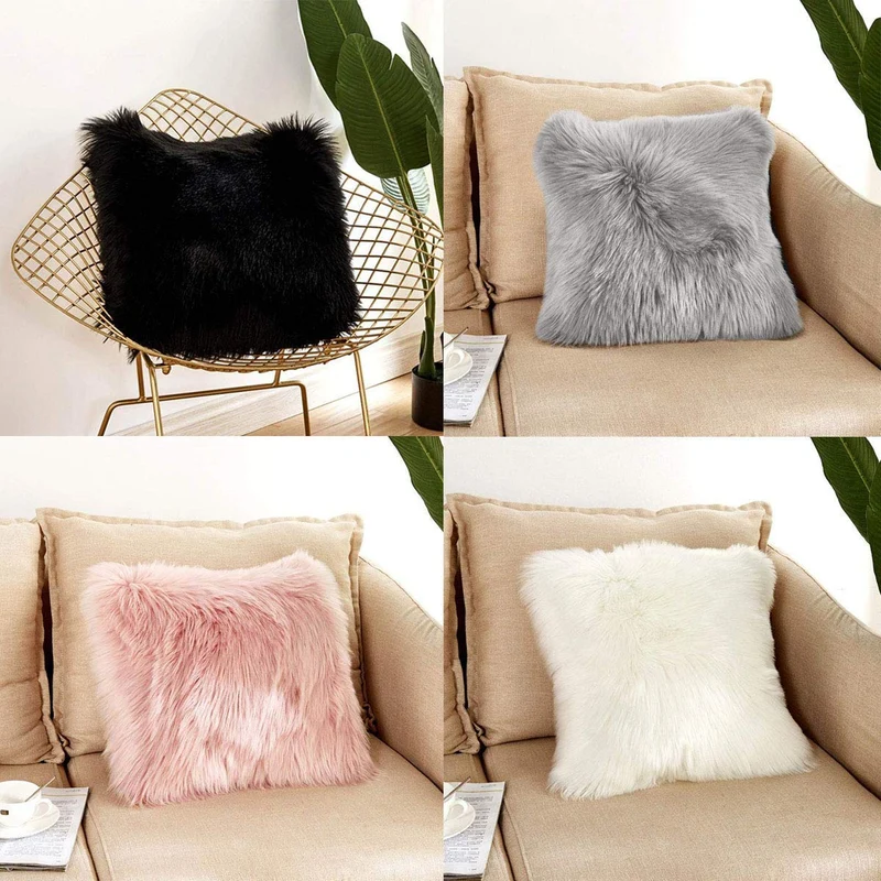 SXYHKJ Housse de Coussin de Canapé en Fausse Fourrure Deluxe Décoratif Maison Chambre Lit Super Doux Peluche Mongolie Taie d'oreiller 45X45cm (Rose, 45x45cm)