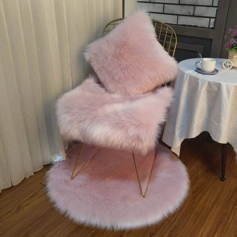 SXYHKJ Housse de Coussin de Canapé en Fausse Fourrure Deluxe Décoratif Maison Chambre Lit Super Doux Peluche Mongolie Taie d'oreiller 45X45cm (Rose, 45x45cm)
