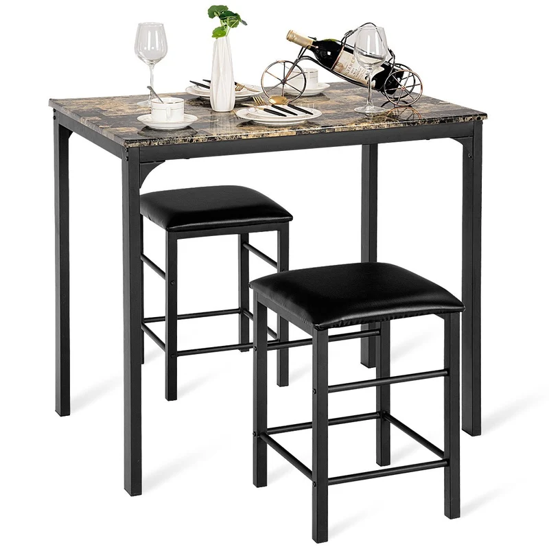 COSTWAY Ensemble de Table et 2 Chaises Cuisine Set Table Chaises Rectangulaire Salle à Manger en Bois+Eponge 90 x 60 x 82 cm et 35 x 35 x 50.5 cm