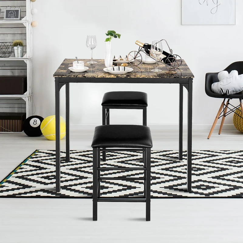 COSTWAY Ensemble de Table et 2 Chaises Cuisine Set Table Chaises Rectangulaire Salle à Manger en Bois+Eponge 90 x 60 x 82 cm et 35 x 35 x 50.5 cm