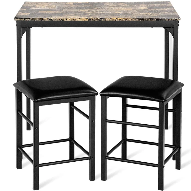 COSTWAY Ensemble de Table et 2 Chaises Cuisine Set Table Chaises Rectangulaire Salle à Manger en Bois+Eponge 90 x 60 x 82 cm et 35 x 35 x 50.5 cm