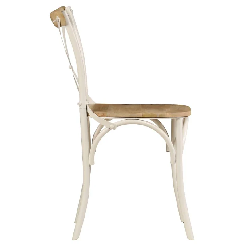 vidaXL 2X Bois Manguier Solide Chaise à Dossier Croisé Blanc Chaise de Cuisine