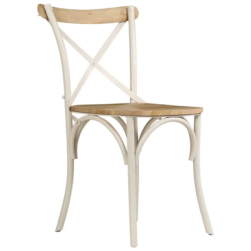 vidaXL 2X Bois Manguier Solide Chaise à Dossier Croisé Blanc Chaise de Cuisine
