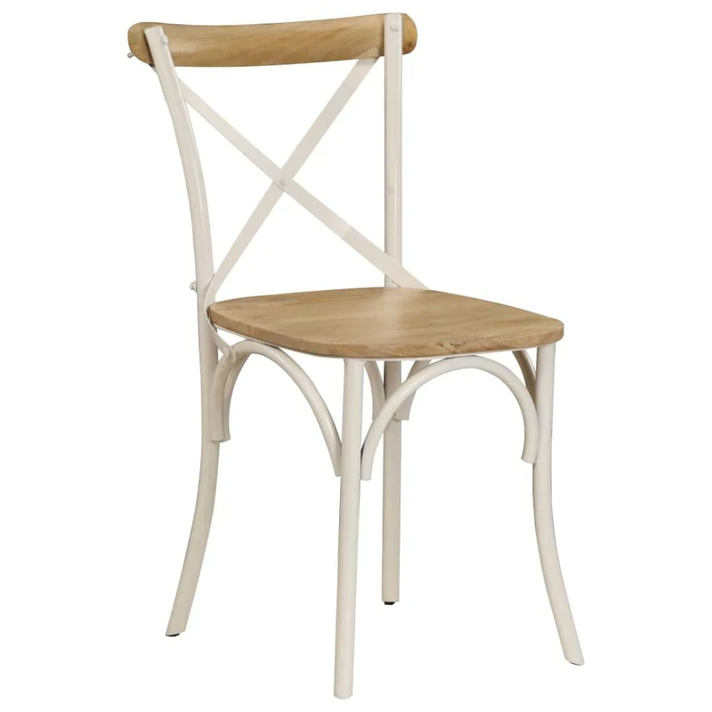 vidaXL 2X Bois Manguier Solide Chaise à Dossier Croisé Blanc Chaise de Cuisine