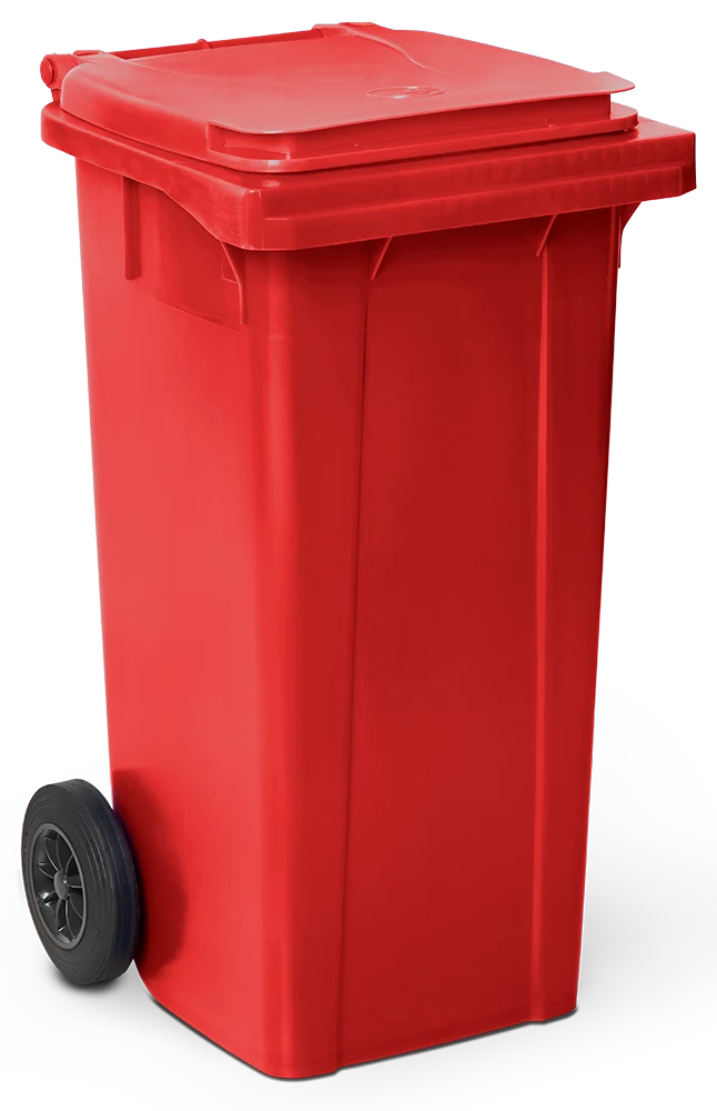 Conteneur à ordures avec couvercleet roulettes dim rouge 120 lts.