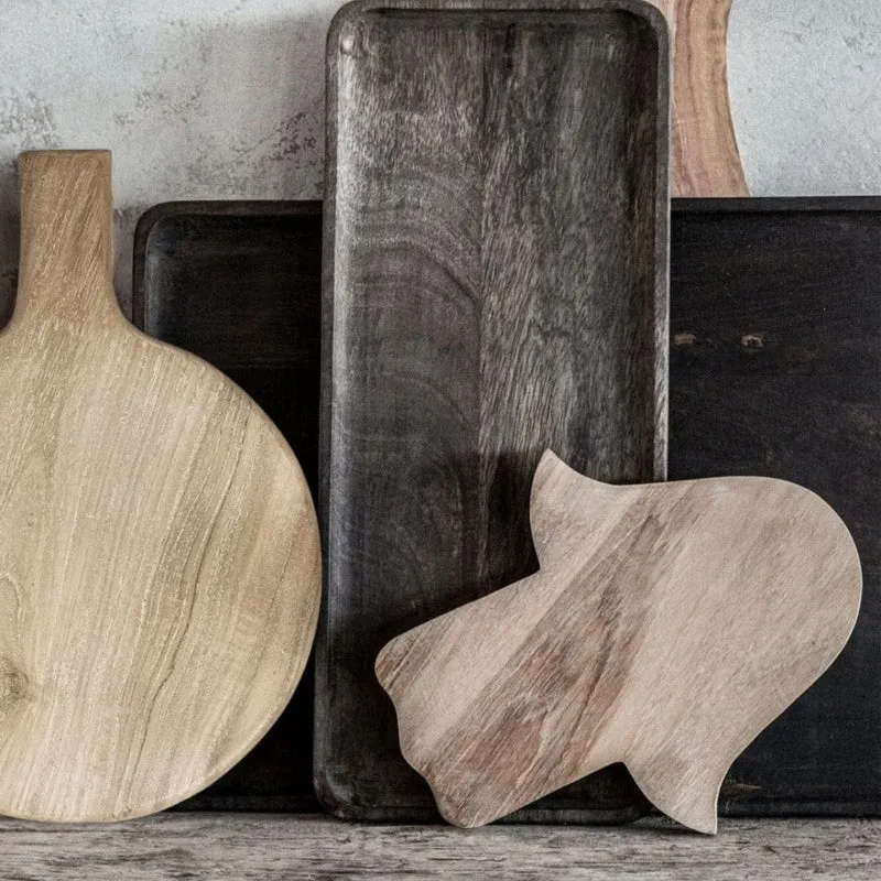 Round Teak Cutting Board Paddle Handle