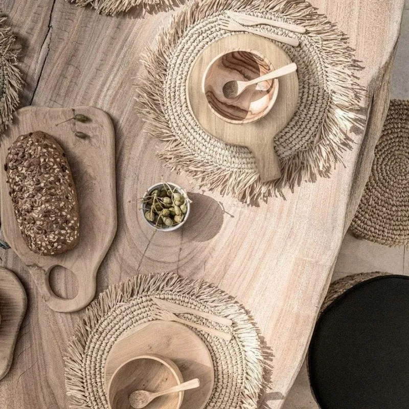 Round Teak Cutting Board Paddle Handle