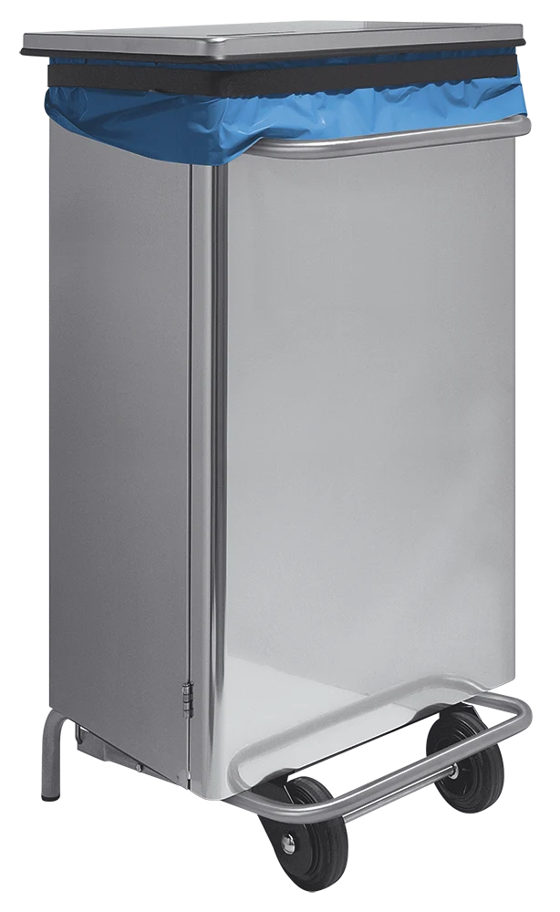 Poubelle industrielle en acier inoxydable avec roulettes et support pour sac de 110L