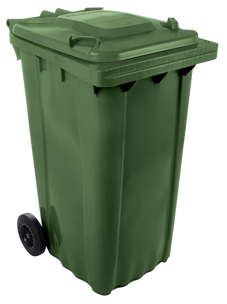 Conteneur à ordures avec couvercleet roulettes dim verte 240 lts.