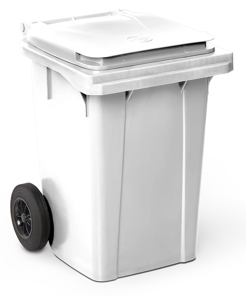 Conteneur à ordures avec couvercleet roulettes dim blanc 60lts.