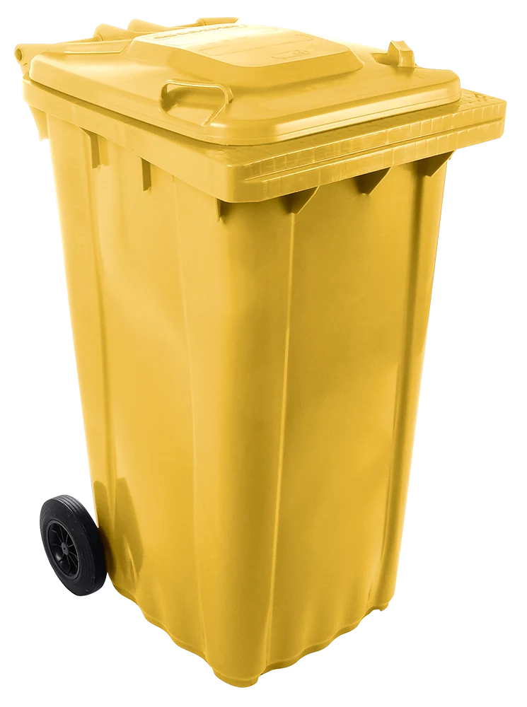 Conteneur à ordures avec couvercleet roulettes dim jaune 240 lts.