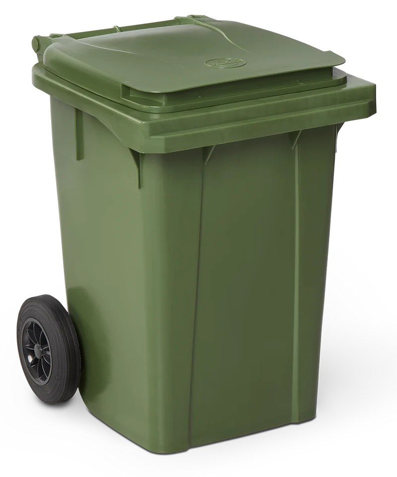Conteneur à ordures avec couvercle et roulettes dim verte 60 lts.