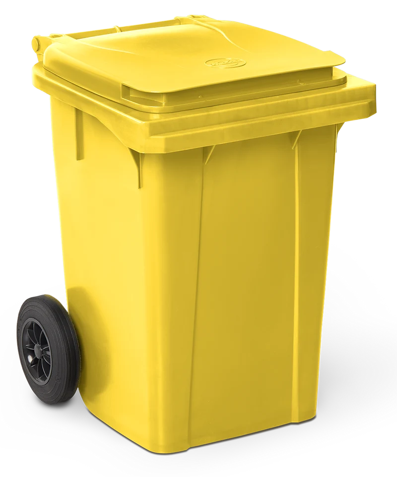 Conteneur à ordures avec couvercleet roulettes dim jaune 60 lts.