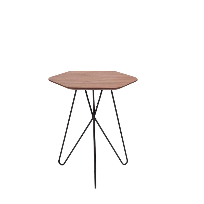 Marque Amazon - Rivet - Table d'appoint hexagonale en noyer et métal noir, 50 x 40 x 46 cm