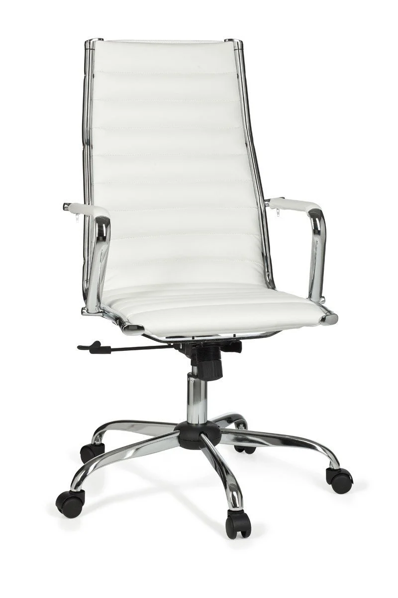 FineBuy chaise de bureau fauteuil de direction pivotant avec accoudoirs | chaise tournante avec appui-tête | Blanc- cuir synthétique - réglable en hauteur - dossier ergonomique - Capacité de charge 110 kg