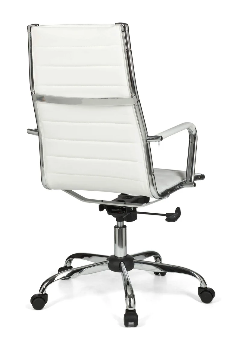 FineBuy chaise de bureau fauteuil de direction pivotant avec accoudoirs | chaise tournante avec appui-tête | Blanc- cuir synthétique - réglable en hauteur - dossier ergonomique - Capacité de charge 110 kg