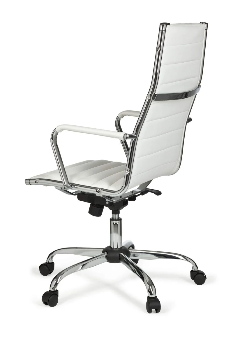 FineBuy chaise de bureau fauteuil de direction pivotant avec accoudoirs | chaise tournante avec appui-tête | Blanc- cuir synthétique - réglable en hauteur - dossier ergonomique - Capacité de charge 110 kg