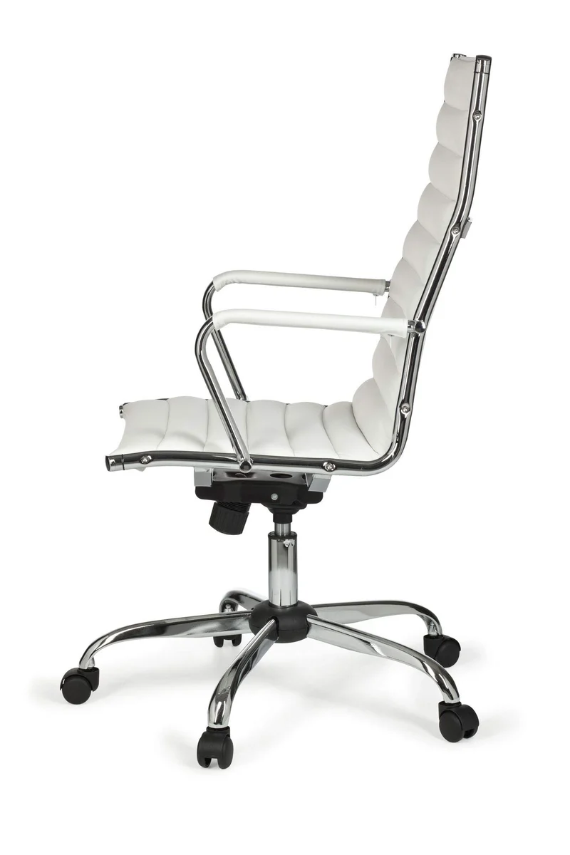 FineBuy chaise de bureau fauteuil de direction pivotant avec accoudoirs | chaise tournante avec appui-tête | Blanc- cuir synthétique - réglable en hauteur - dossier ergonomique - Capacité de charge 110 kg