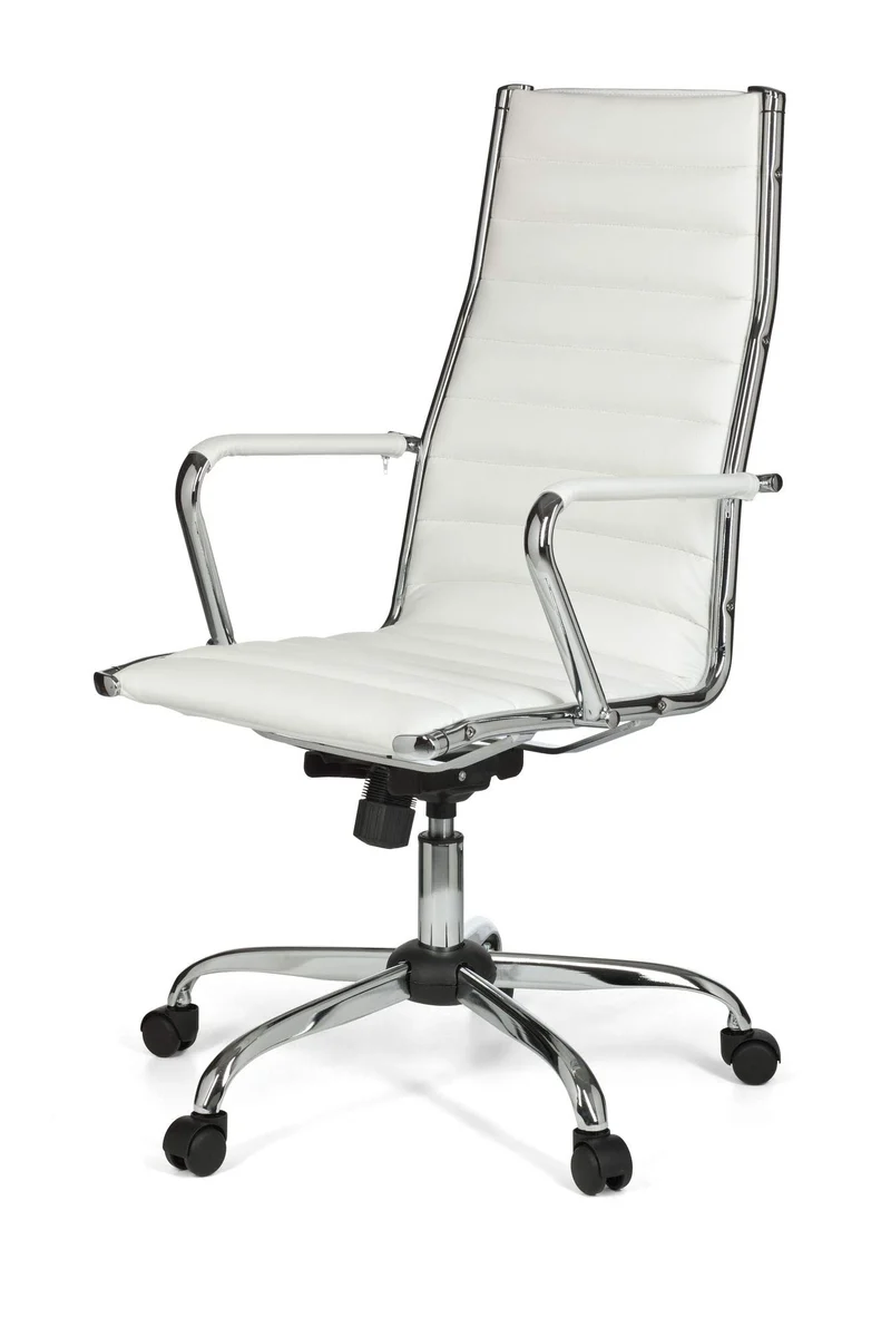 FineBuy chaise de bureau fauteuil de direction pivotant avec accoudoirs | chaise tournante avec appui-tête | Blanc- cuir synthétique - réglable en hauteur - dossier ergonomique - Capacité de charge 110 kg