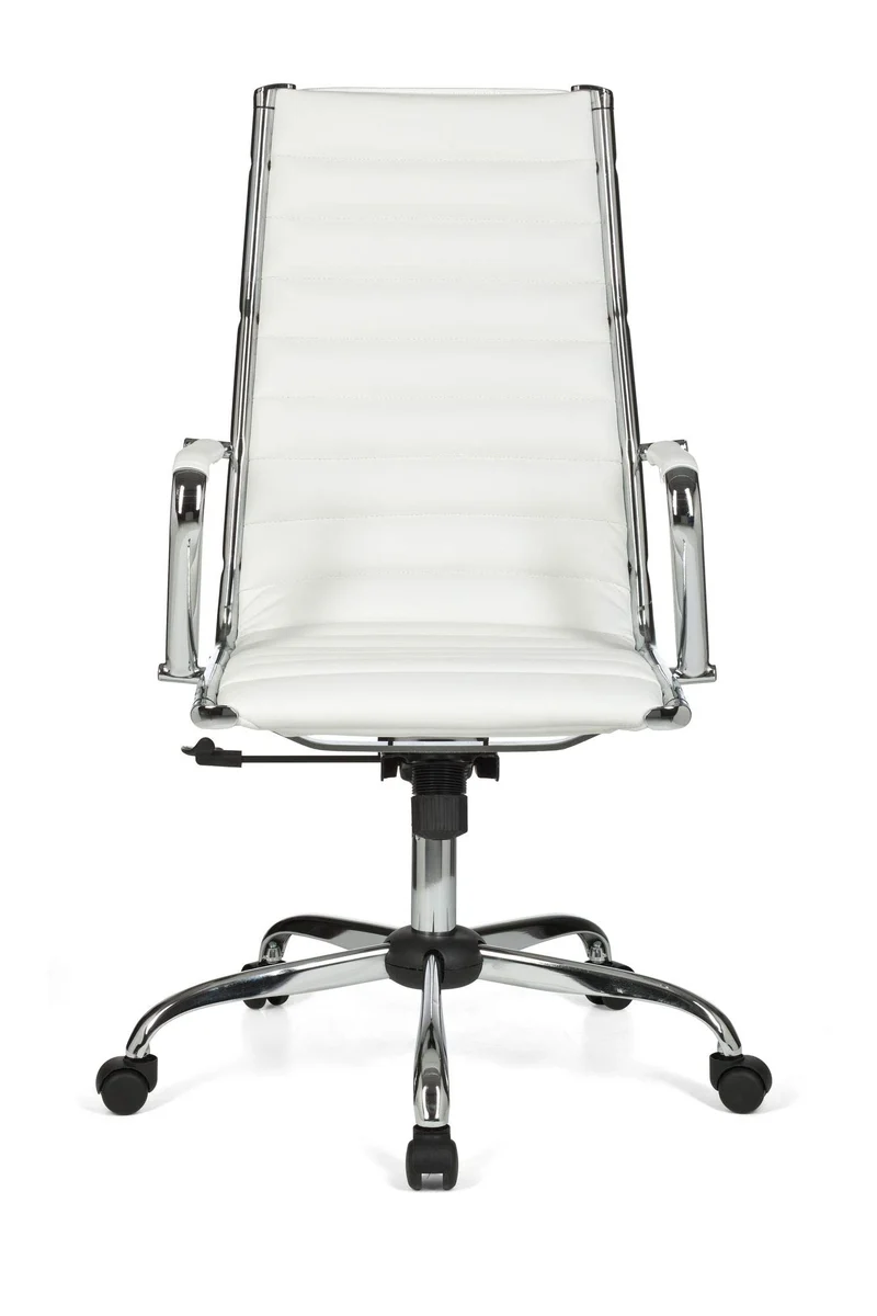 FineBuy chaise de bureau fauteuil de direction pivotant avec accoudoirs | chaise tournante avec appui-tête | Blanc- cuir synthétique - réglable en hauteur - dossier ergonomique - Capacité de charge 110 kg