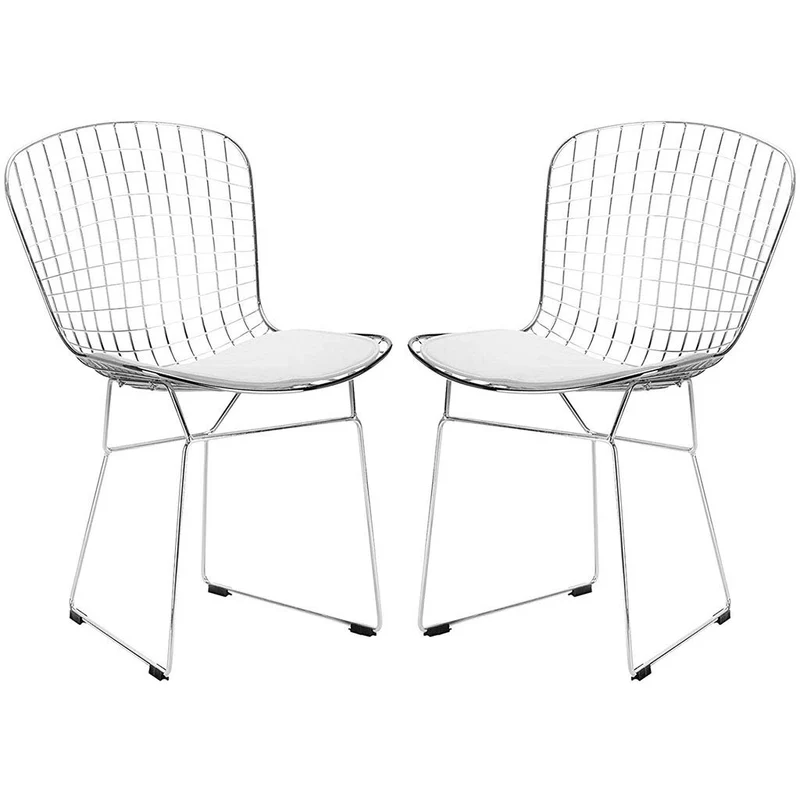Chaise De Salle à Manger En Fer Moderne, Chaise Creuse, Fauteuil Décoration De Maison Moderne Avec Chaise En Café, (ensemble De 2),Blanc