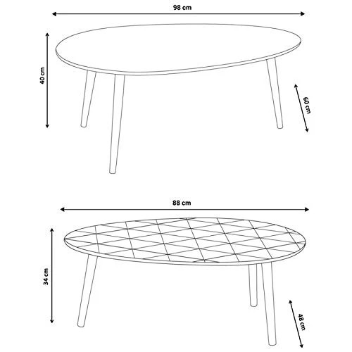 IDMarket - Lot de 2 Tables Basses gigognes laquées Blanc Motifs Blanc Jaune Gris
