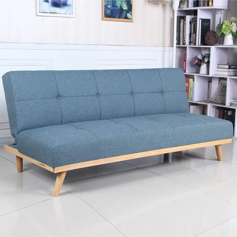 marcKonfort Canape lit Clic Clac 3 Places RIMEN Bleu tapissé en tisu 100% Polyester, Pieds en Bois