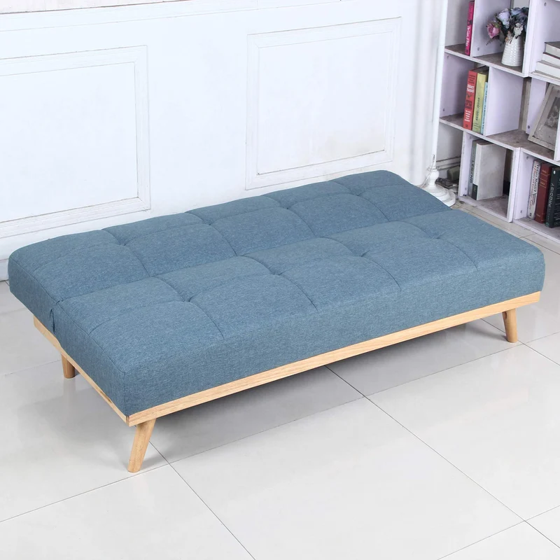 marcKonfort Canape lit Clic Clac 3 Places RIMEN Bleu tapissé en tisu 100% Polyester, Pieds en Bois