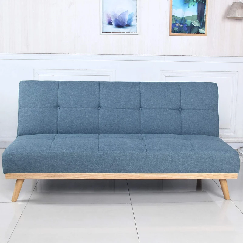 marcKonfort Canape lit Clic Clac 3 Places RIMEN Bleu tapissé en tisu 100% Polyester, Pieds en Bois