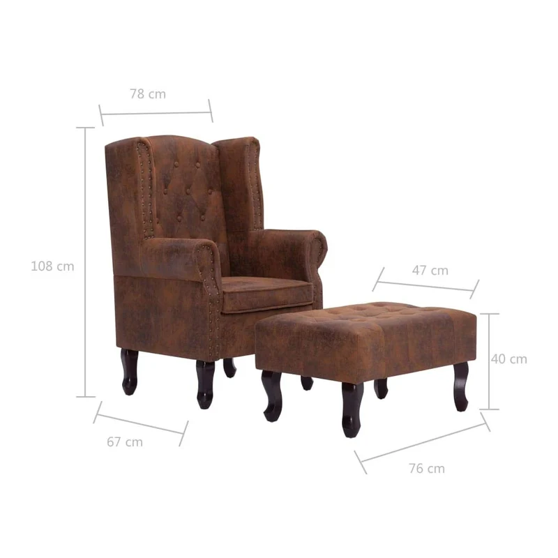 Tidyard Fauteuil Chesterfield avec Repose-Pieds en Simili Cuir Daim Touche de Confortable et Durable Marron