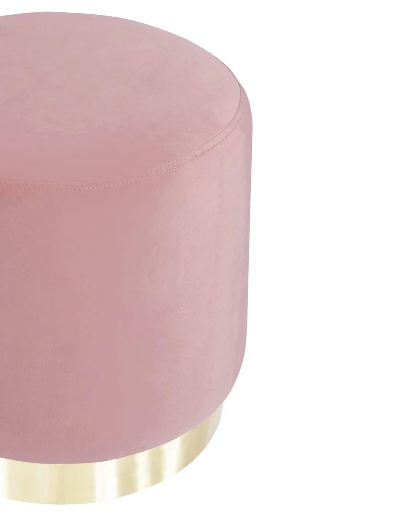 Suhu Pouf Tabouret Velours Coiffeuse Repose Pied Rond de Salon Design Chaise Moderne Siège Vintage Deco Bas en Métal Gold Rose