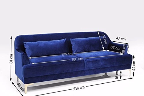 Kare Design Canapé Proud 3 Places Velours Bleu Roi