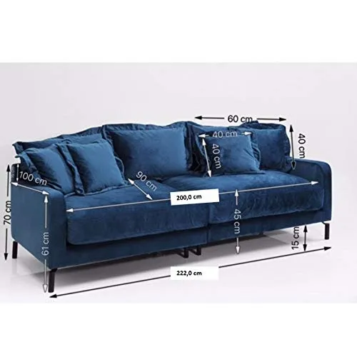 Kare Design Canapé Lullaby 3 Places Velours Bleu pétrole