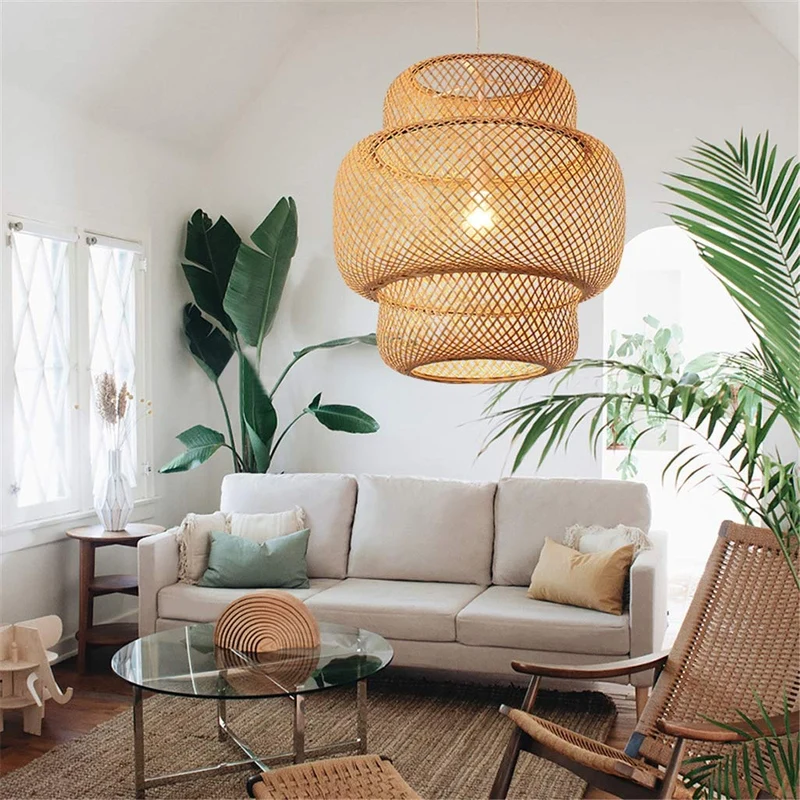 RDYL Manuel Moderne Tissage créatif Bambou Lampe Pendentif en Bambou/rotin Tissage Suspension Lampes E27 lanternes lustres Salon Hôtel Restaurant Transition lumière pendante,50cm