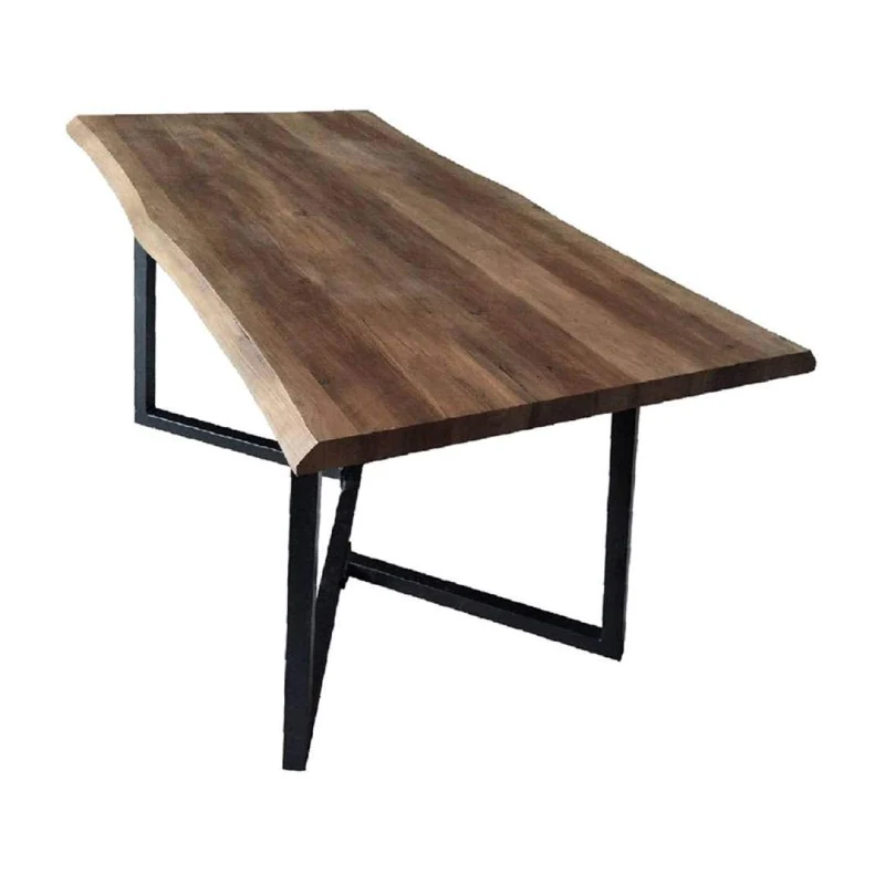 ZONS Alexus Table à Manger 4 à 6 Personnes Effet Brut. Pieds croisés Design Métal, Bois et Noir,