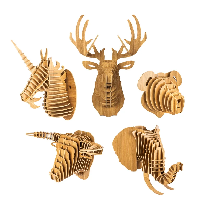 bambuswald Tête d'animal en Bois - Trophée/Décoration en Optique 3D - Eléphant 51x50x49 pour Chambre de bébé, Chambre de Vie et Chambre d'enfant | + Manuel Allemand