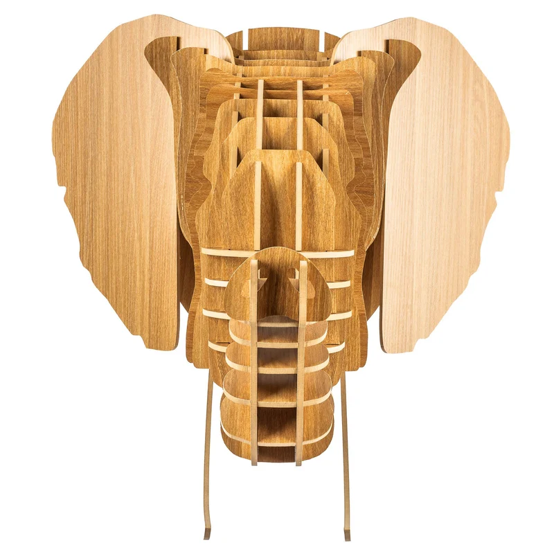 bambuswald Tête d'animal en Bois - Trophée/Décoration en Optique 3D - Eléphant 51x50x49 pour Chambre de bébé, Chambre de Vie et Chambre d'enfant | + Manuel Allemand