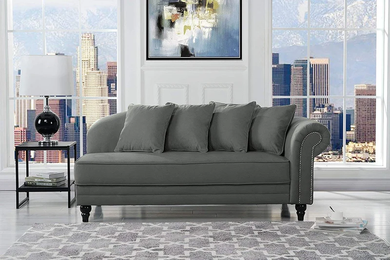 BHDesign Marie - Meridienne Moderne Antique - Velours - Coloris Gris foncé