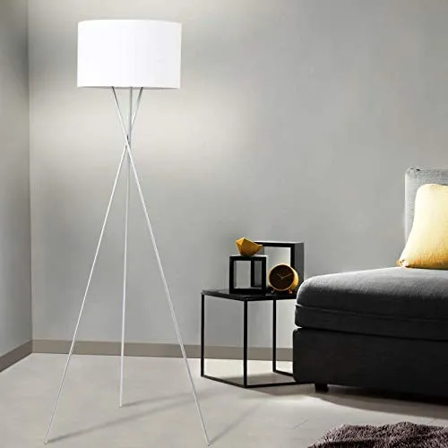 IDMarket - Lampadaire trépied métal chromé Abat-Jour Blanc