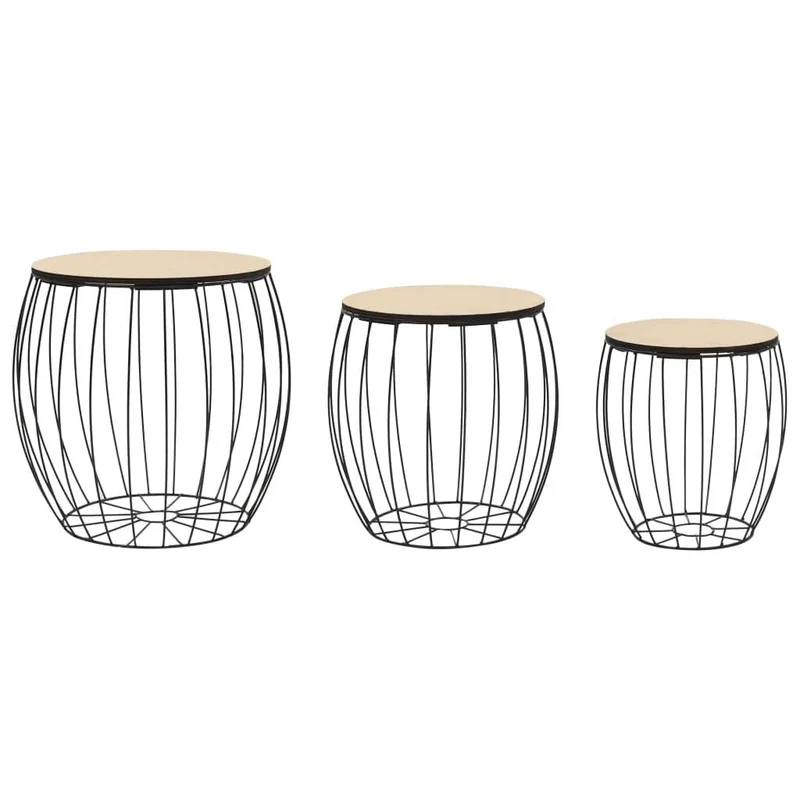 Festnight Tables gigognes Table Basse 3pcs Table de Salon Table Basse Design en Bois Massif Noir en Fer