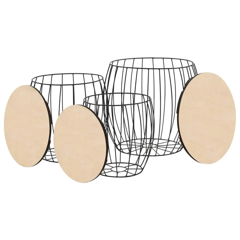 Festnight Tables gigognes Table Basse 3pcs Table de Salon Table Basse Design en Bois Massif Noir en Fer