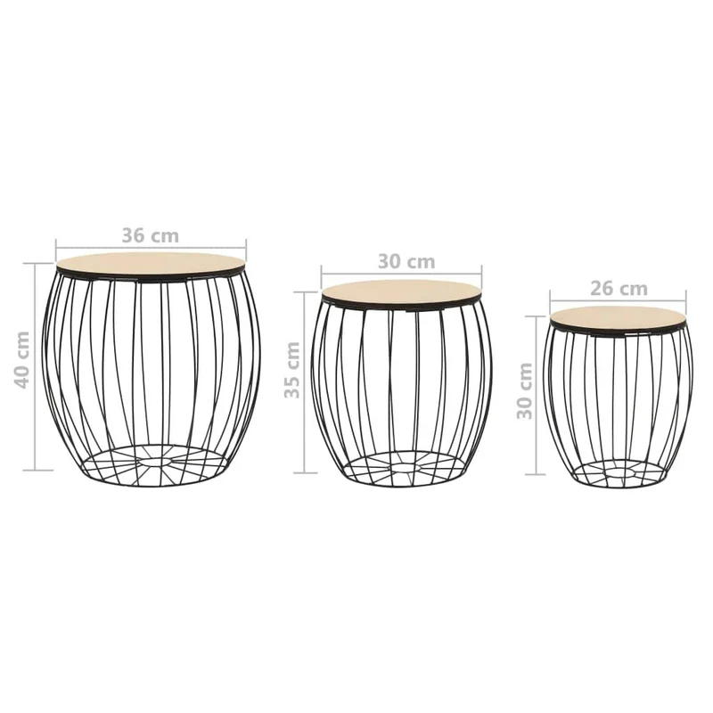 Festnight Tables gigognes Table Basse 3pcs Table de Salon Table Basse Design en Bois Massif Noir en Fer