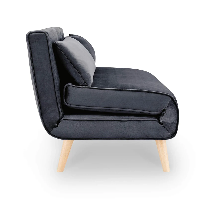 DecoInParis Banquette Convertible 2 Places en Velours Tonka (Gris)