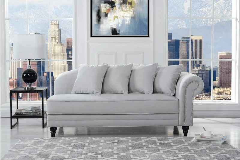 BHDesign Marie - Meridienne Moderne Antique - Velours - Coloris Bleu Navy